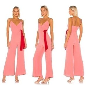 Lovers + Friends Declan Valentine Pink Red Faux Wrap Wide Leg Jumpsuit Small LL3